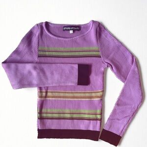 Lilac Striped Women's Crew Neck Sweater